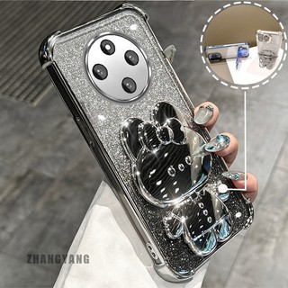 Ốp Lưng Cho Redmi 14C Bột Lấp Lánh Bốn Góc Mạ Điện Chống Rơi Vỏ Điện Thoại Thẩm Mỹ Hoạt Hình 3D Giá Đỡ Thỏ TPU Mềm