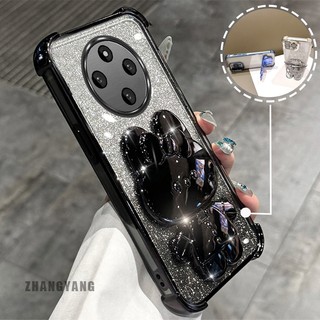 Ốp Lưng Cho Redmi 14C Bột Lấp Lánh Bốn Góc Mạ Điện Chống Rơi Vỏ Điện Thoại Thẩm Mỹ Hoạt Hình 3D Giá Đỡ Thỏ TPU Mềm