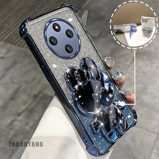 Ốp Lưng Cho Redmi 14C Bột Lấp Lánh Bốn Góc Mạ Điện Chống Rơi Vỏ Điện Thoại Thẩm Mỹ Hoạt Hình 3D Giá Đỡ Thỏ TPU Mềm