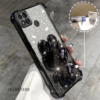 Ốp Lưng Cho Redmi 9c 10A Bột Lấp Lánh Bốn Góc Mạ Điện Chống Rơi Vỏ Điện Thoại Hoạt Hình Thẩm Mỹ 3D Giá Đỡ Thỏ TPU Mềm