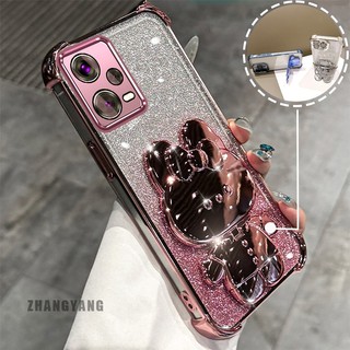 Ốp Lưng Cho Redmi Note 12 5G Note 12 Pro 5G Bột Lấp Lánh Bốn Góc Mạ Điện Chống Rơi Vỏ Điện Thoại Thẩm Mỹ Hoạt Hình 3D Giá Đỡ Thỏ TPU Mềm