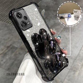 Ốp Lưng Cho Redmi Note 12 5G Note 12 Pro 5G Bột Lấp Lánh Bốn Góc Mạ Điện Chống Rơi Vỏ Điện Thoại Thẩm Mỹ Hoạt Hình 3D Giá Đỡ Thỏ TPU Mềm