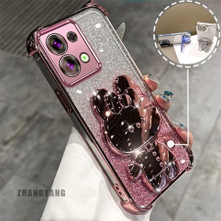 Ốp Lưng Cho Redmi note 13 note 13 Pro Bột Lấp Lánh Bốn Góc Mạ Điện Chống Rơi Vỏ Điện Thoại Hoạt Hình Thẩm Mỹ 3D Giá Đỡ Thỏ TPU Mềm
