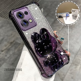 Ốp Lưng Cho Redmi note 13 note 13 Pro Bột Lấp Lánh Bốn Góc Mạ Điện Chống Rơi Vỏ Điện Thoại Hoạt Hình Thẩm Mỹ 3D Giá Đỡ Thỏ TPU Mềm
