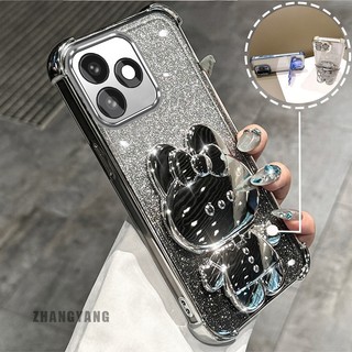 Ốp Lưng Cho Redmi note 14 note 14 Pro Bột Lấp Lánh Bốn Góc Mạ Điện Chống Rơi Vỏ Điện Thoại Hoạt Hình Thẩm Mỹ 3D Giá Đỡ Thỏ TPU Mềm