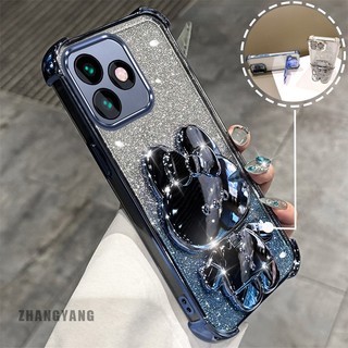 Ốp Lưng Cho Redmi note 14 note 14 Pro Bột Lấp Lánh Bốn Góc Mạ Điện Chống Rơi Vỏ Điện Thoại Hoạt Hình Thẩm Mỹ 3D Giá Đỡ Thỏ TPU Mềm