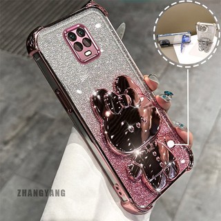 Ốp Lưng Cho Redmi note 9s note 9 Pro Bột Lấp Lánh Bốn Góc Mạ Điện Chống Rơi Vỏ Điện Thoại Hoạt Hình Thẩm Mỹ 3D Giá Đỡ Thỏ TPU Mềm