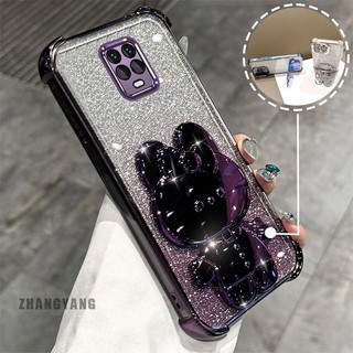 Ốp Lưng Cho Redmi note 9s note 9 Pro Bột Lấp Lánh Bốn Góc Mạ Điện Chống Rơi Vỏ Điện Thoại Hoạt Hình Thẩm Mỹ 3D Giá Đỡ Thỏ TPU Mềm