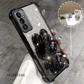 Ốp Lưng Cho Samsung A05s Bột Lấp Lánh Bốn Góc Mạ Điện Chống Rơi Vỏ Điện Thoại Hoạt Hình Thẩm Mỹ 3D Giá Đỡ Thỏ TPU Mềm