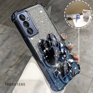 Ốp Lưng Cho Samsung A05s Bột Lấp Lánh Bốn Góc Mạ Điện Chống Rơi Vỏ Điện Thoại Hoạt Hình Thẩm Mỹ 3D Giá Đỡ Thỏ TPU Mềm