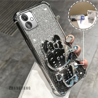 Ốp Lưng Cho Samsung A06 Bột Lấp Lánh Bốn Góc Mạ Điện Chống Rơi Vỏ Điện Thoại Thẩm Mỹ Hoạt Hình 3D Giá Đỡ Thỏ TPU Mềm