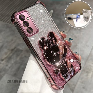 Ốp Lưng Cho Samsung A16 Bột Lấp Lánh Bốn Góc Mạ Điện Chống Rơi Vỏ Điện Thoại Thẩm Mỹ Hoạt Hình 3D Giá Đỡ Thỏ TPU Mềm
