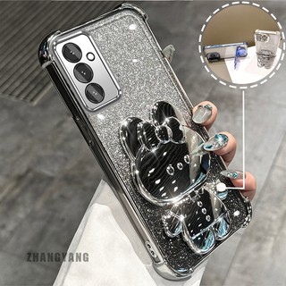 Ốp Lưng Cho Samsung A16 Bột Lấp Lánh Bốn Góc Mạ Điện Chống Rơi Vỏ Điện Thoại Thẩm Mỹ Hoạt Hình 3D Giá Đỡ Thỏ TPU Mềm