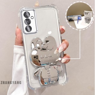 Ốp Lưng Cho Samsung A16 Bột Lấp Lánh Bốn Góc Mạ Điện Chống Rơi Vỏ Điện Thoại Thẩm Mỹ Hoạt Hình 3D Giá Đỡ Thỏ TPU Mềm