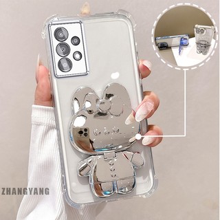 Ốp Lưng Cho Samsung A33 A53 A73 Bột Lấp Lánh Bốn Góc Mạ Điện Chống Rơi Vỏ Điện Thoại Hoạt Hình Thẩm Mỹ 3D Giá Đỡ Thỏ TPU Mềm