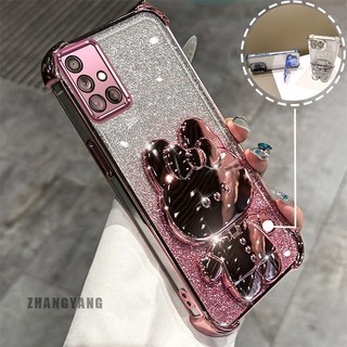 Ốp Lưng Cho Samsung A51 4G Bột Lấp Lánh Bốn Góc Mạ Điện Chống Rơi Vỏ Điện Thoại Hoạt Hình Thẩm Mỹ 3D Giá Đỡ Thỏ TPU Mềm