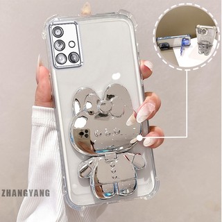 Ốp Lưng Cho Samsung A51 4G Bột Lấp Lánh Bốn Góc Mạ Điện Chống Rơi Vỏ Điện Thoại Hoạt Hình Thẩm Mỹ 3D Giá Đỡ Thỏ TPU Mềm