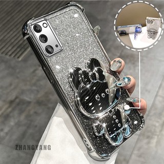 Ốp Lưng Cho Samsung NOTE 20 Bột Lấp Lánh Bốn Góc Mạ Điện Chống Rơi Vỏ Điện Thoại Thẩm Mỹ Hoạt Hình 3D Giá Đỡ Thỏ TPU Mềm