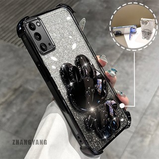 Ốp Lưng Cho Samsung NOTE 20 Bột Lấp Lánh Bốn Góc Mạ Điện Chống Rơi Vỏ Điện Thoại Thẩm Mỹ Hoạt Hình 3D Giá Đỡ Thỏ TPU Mềm