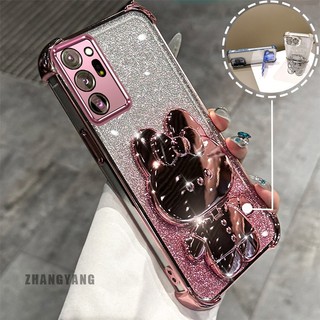 Ốp Lưng Cho Samsung NOTE 20 ULTRA Bột Lấp Lánh Bốn Góc Mạ Điện Chống Rơi Vỏ Điện Thoại Hoạt Hình Thẩm Mỹ 3D Giá Đỡ Thỏ TPU Mềm