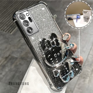 Ốp Lưng Cho Samsung NOTE 20 ULTRA Bột Lấp Lánh Bốn Góc Mạ Điện Chống Rơi Vỏ Điện Thoại Hoạt Hình Thẩm Mỹ 3D Giá Đỡ Thỏ TPU Mềm