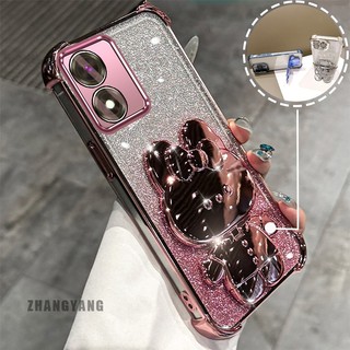Ốp Lưng Dành Cho vivo Y02S Bột Lấp Lánh Bốn Góc Mạ Điện Chống Rơi Vỏ Điện Thoại Hoạt Hình Thẩm Mỹ 3D Giá Đỡ Thỏ TPU Mềm