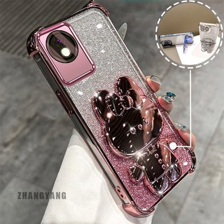 Ốp Lưng Dành Cho vivo Y02 Y02A Y02T Bột Lấp Lánh Bốn Góc Mạ Điện Chống Rơi Vỏ Điện Thoại Thẩm Mỹ Hoạt Hình 3D Thỏ Giá Đỡ TPU Mềm