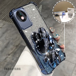 Ốp Lưng Dành Cho vivo Y02 Y02A Y02T Bột Lấp Lánh Bốn Góc Mạ Điện Chống Rơi Vỏ Điện Thoại Thẩm Mỹ Hoạt Hình 3D Thỏ Giá Đỡ TPU Mềm