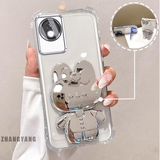 Ốp Lưng Dành Cho vivo Y02 Y02A Y02T Bột Lấp Lánh Bốn Góc Mạ Điện Chống Rơi Vỏ Điện Thoại Thẩm Mỹ Hoạt Hình 3D Thỏ Giá Đỡ TPU Mềm
