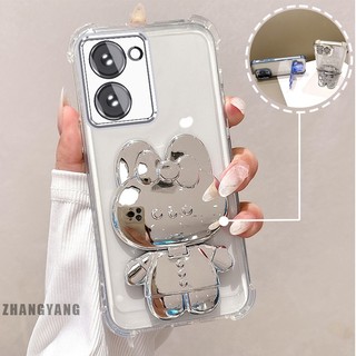 Ốp Lưng Cho vivo Y03 Y18 Y27 4G Bột Lấp Lánh Bốn Góc Mạ Điện Chống Rơi Vỏ Điện Thoại Thẩm Mỹ Hoạt Hình 3D Giá Đỡ Thỏ TPU Mềm