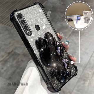 Ốp lưng cho vivo y11 y12 y15 y17 y19 Bột lấp lánh bốn góc mạ điện chống rơi ốp điện thoại hoạt hình thẩm mỹ khung thỏ 3D Vỏ mềm TPU