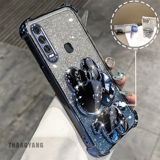 Ốp lưng cho vivo y11 y12 y15 y17 y19 Bột lấp lánh bốn góc mạ điện chống rơi ốp điện thoại hoạt hình thẩm mỹ khung thỏ 3D Vỏ mềm TPU
