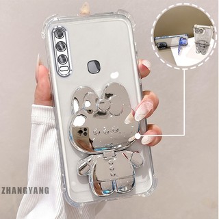 Ốp lưng cho vivo y11 y12 y15 y17 y19 Bột lấp lánh bốn góc mạ điện chống rơi ốp điện thoại hoạt hình thẩm mỹ khung thỏ 3D Vỏ mềm TPU