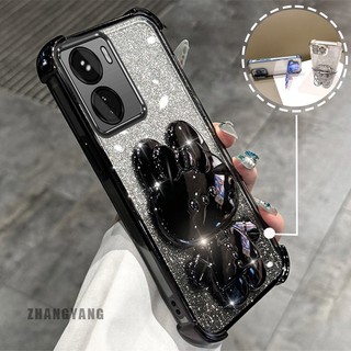 Ốp Lưng Cho vivo Y16 Bột Lấp Lánh Bốn Góc Mạ Điện Chống Rơi Vỏ Điện Thoại Hoạt Hình Thẩm Mỹ 3D Giá Đỡ Thỏ TPU Mềm