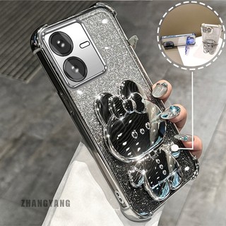 Ốp Lưng Cho vivo Y22S Y22 Bột Lấp Lánh Bốn Góc Mạ Điện Chống Rơi Vỏ Điện Thoại Hoạt Hình Thẩm Mỹ 3D Giá Đỡ Thỏ TPU Mềm