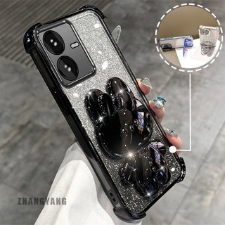 Ốp Lưng Cho vivo Y22S Y22 Bột Lấp Lánh Bốn Góc Mạ Điện Chống Rơi Vỏ Điện Thoại Hoạt Hình Thẩm Mỹ 3D Giá Đỡ Thỏ TPU Mềm
