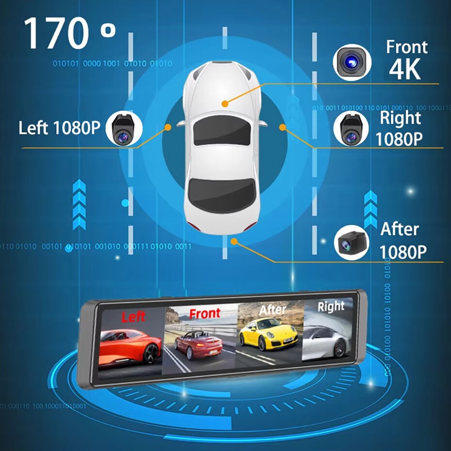 Ảnh Elkeva 4 Kênh Dash Cam 11.26 Inch 4K WIFI Gương Chiếu Hậu 4 Camera Đầu Ghi Video DVR Xe ADAS BSD Tầm Nhìn Ban Đêm 24H Đỗ Xe 3