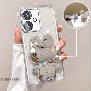 Ốp Lưng Cho OPPO reno 11F 5G Phấn Lấp Lánh Bốn Góc Mạ Điện Chống Rơi Vỏ Điện Thoại Hoạt Hình Thẩm Mỹ 3D Giá Đỡ Thỏ TPU Mềm