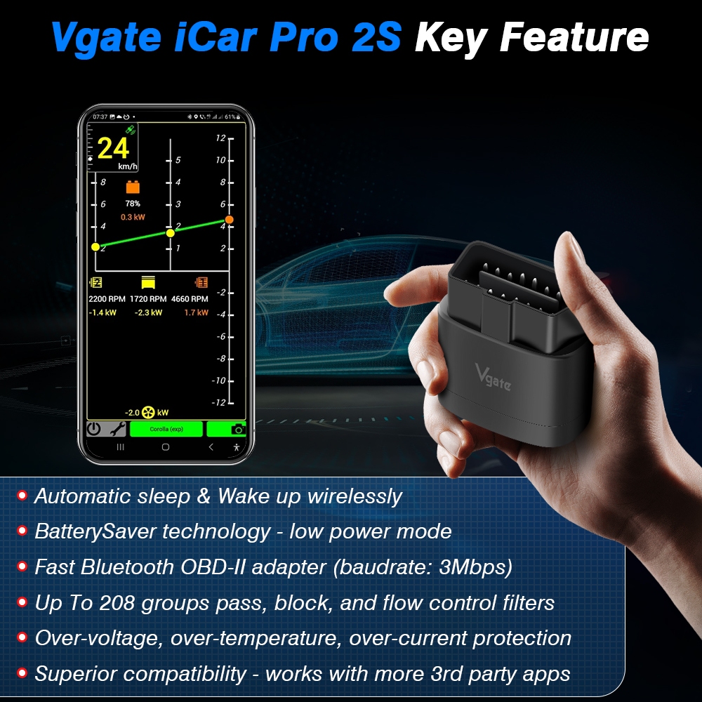 Máy quét ô tô Vgate iCar Pro 2S OBD2 cho BYD & Tesla & GWM Bluetooth 5.2 cho IOS Kiểm tra động cơ Android cho Công cụ quét chẩn đoán tự động BMW OBD 2 PK ELM 327