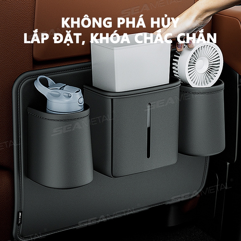túi đựng đồ sau ghế ô tô SEAMETAL Chống Đá Miếng Lót Da Ngắn Tự Động Ghế Sau Bảo Vệ Có Cốc Đựng Khăn Giấy Túi Bảo Quản Thùng Rác