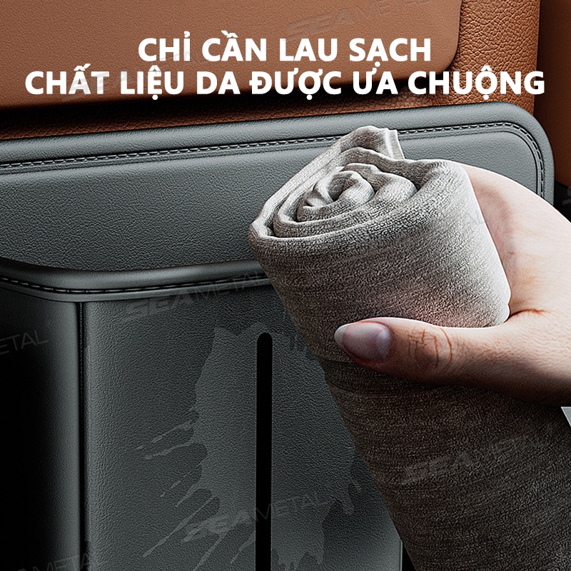 túi đựng đồ sau ghế ô tô SEAMETAL Chống Đá Miếng Lót Da Ngắn Tự Động Ghế Sau Bảo Vệ Có Cốc Đựng Khăn Giấy Túi Bảo Quản Thùng Rác