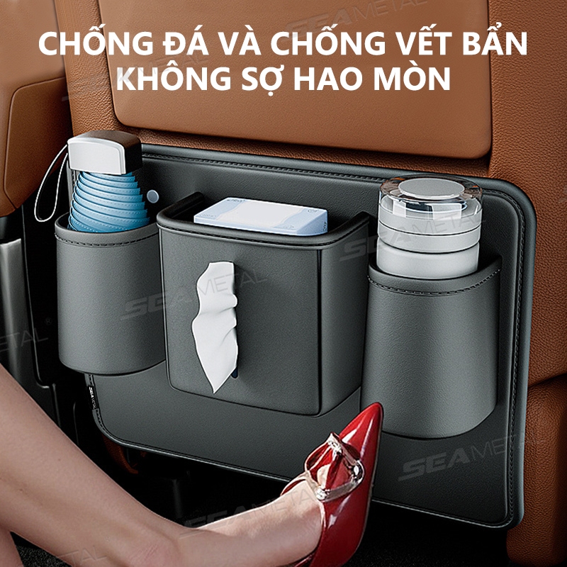 túi đựng đồ sau ghế ô tô SEAMETAL Chống Đá Miếng Lót Da Ngắn Tự Động Ghế Sau Bảo Vệ Có Cốc Đựng Khăn Giấy Túi Bảo Quản Thùng Rác