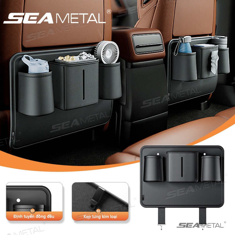 túi đựng đồ sau ghế ô tô SEAMETAL Chống Đá Miếng Lót Da Ngắn Tự Động Ghế Sau Bảo Vệ Có Cốc Đựng Khăn Giấy Túi Bảo Quản Thùng Rác