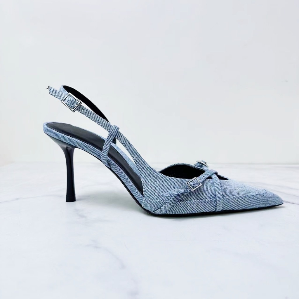 Xăng đan Nữ Cao Gót Mới ZARA Giày Không Đầu Denim