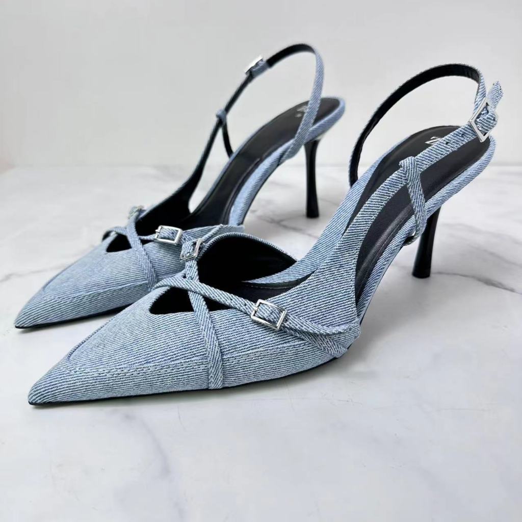 Xăng đan Nữ Cao Gót Mới ZARA Giày Không Đầu Denim