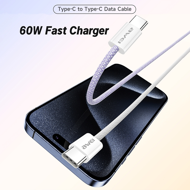 Ảnh Cáp sạc type c Awei sạc nhanh 60W C to C Dây bện nylon 1M An Toàn Ổn Định cho điện thoại 4