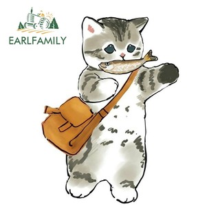 EARLFAMILY 13cm Buồn Mèo Xe Dán Xe Máy Ván Lướt Sóng Cản Graffiti Vinyl Chất Liệu Đề Can Chống Thấm Nước Hoạt Hình Thời Trang Nhãn Xe