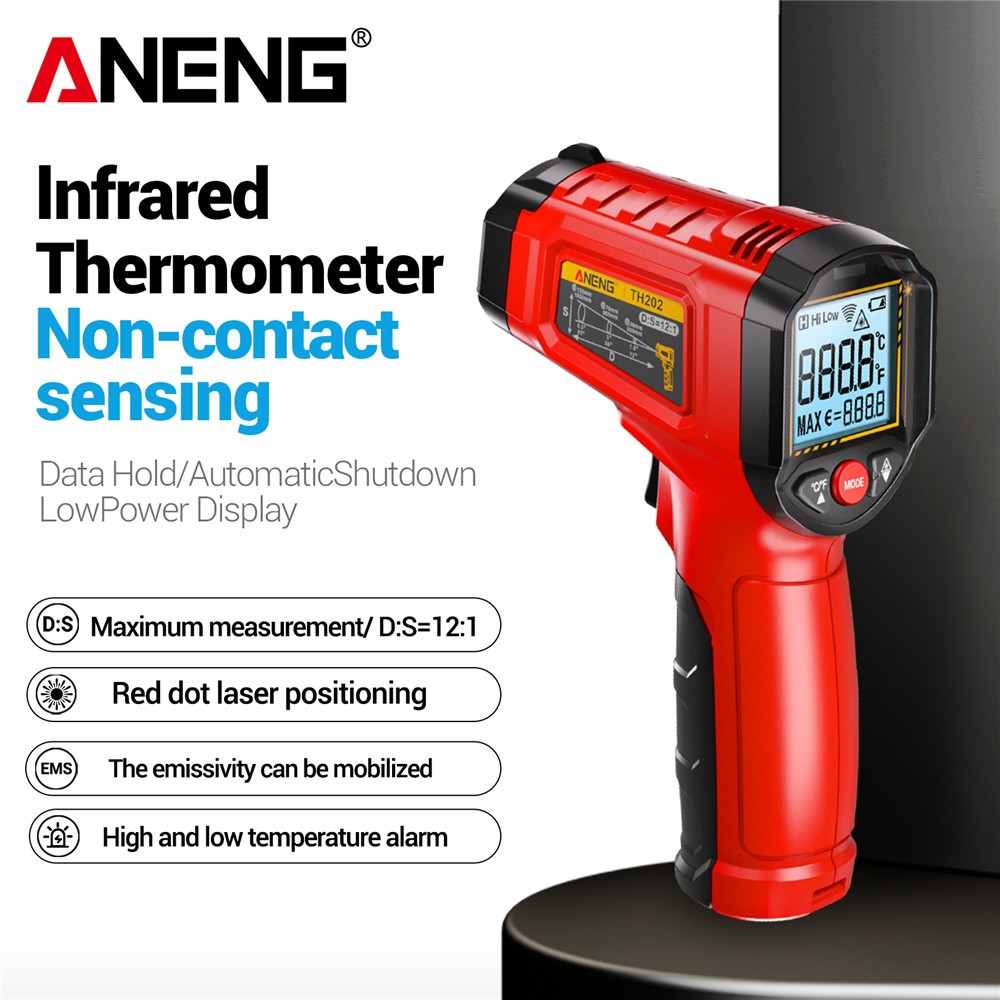 ANENG Một Bộ Nhiệt Kế Hồng Ngoại TH202, Công Cụ Nhiệt Độ Không Tiếp Xúc -50°C đến 600°C Có đèn nền LCD cho công nghiệp HVAC