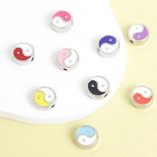 10 Chiếc Nhiều Màu Âm Dương Tám Tam Giác Họa Tiết Men Tròn Miếng Đệm Hạt - Thái Cực Nguyên Tố Hạt Hợp Kim Cho Vòng Tay, Vòng Cổ, Móc Chìa Khóa Và Nhiều Dự Án Thủ Công Khác