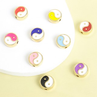 10 Chiếc Nhiều Màu Âm Dương Tám Tam Giác Họa Tiết Men Tròn Miếng Đệm Hạt - Thái Cực Nguyên Tố Hạt Hợp Kim Cho Vòng Tay, Vòng Cổ, Móc Chìa Khóa Và Nhiều Dự Án Thủ Công Khác
